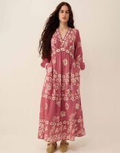 East Kris Hand-Batik Floral Maxi Dress, Pink (DUSKY PINK), large
