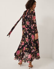 Mariel Floral Print Trapeze Midi Dress, Black (BLACK), large