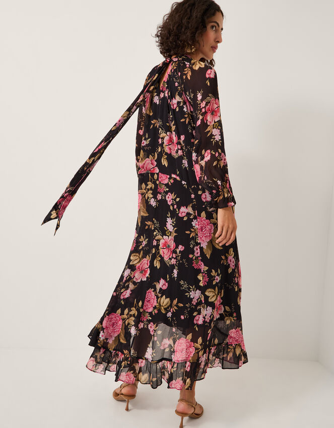 Mariel Floral Print Trapeze Midi Dress, Black (BLACK), large