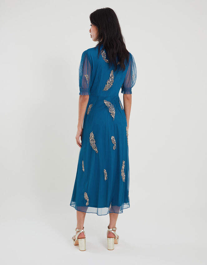 Melissa Feather Embellished Shirt Dress, Blue (AQUA), large