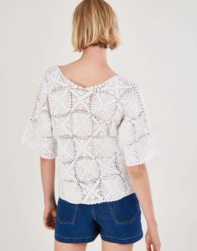 Crochet V-Front V-Back Jumper in Sustainable Cotton, Natural (NATURAL), large