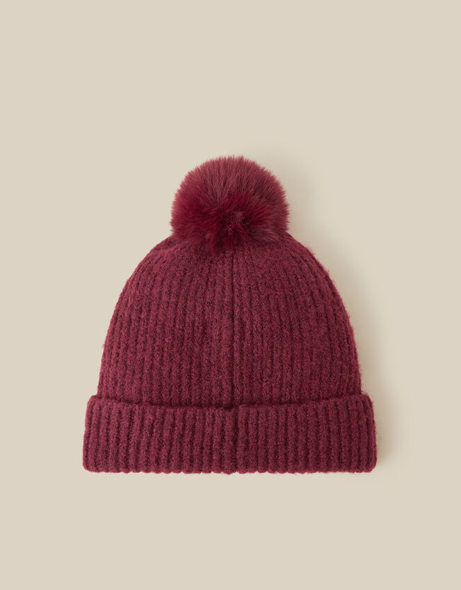 Velvet Bow Bobble Hat, Red (BURGUNDY), large