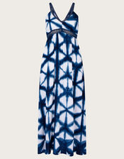 Batik Tie Dye Trim Maxi Dress, Blue (NAVY), large