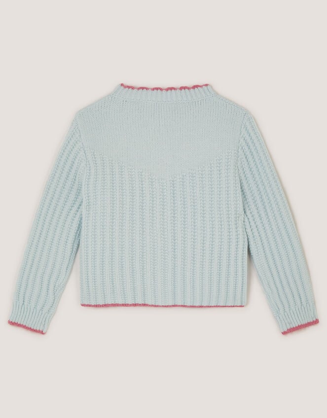 Butterfly Embroidered Knit Cardigan, Blue (BLUE), large
