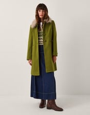Beatrice Faux Fur Collar Coat, Green (GREEN), large