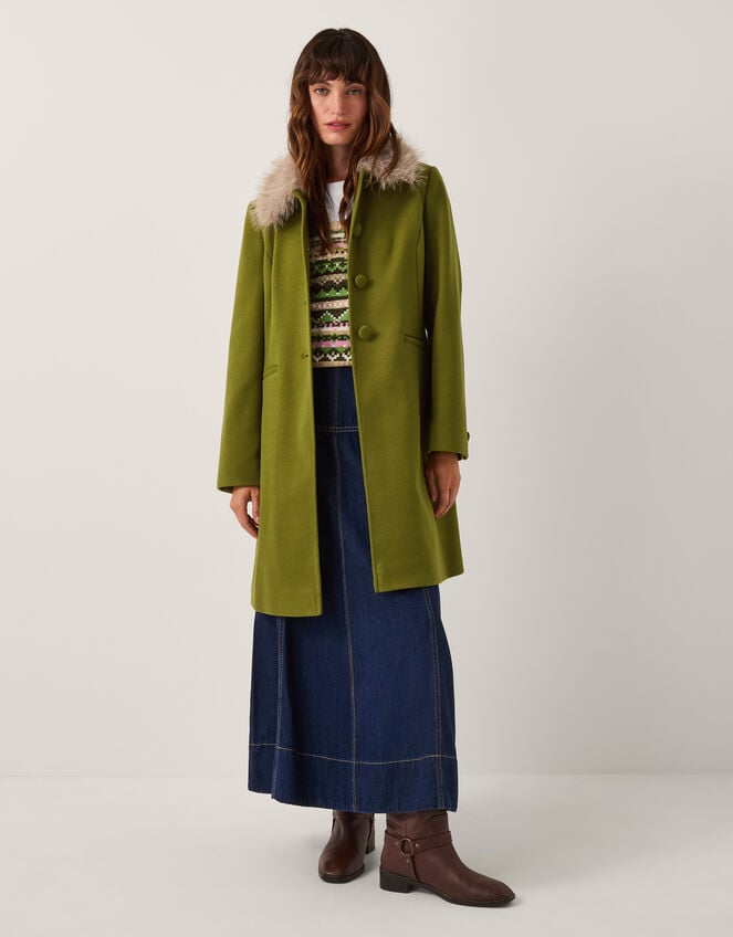 Beatrice Faux Fur Collar Coat, Green (GREEN), large