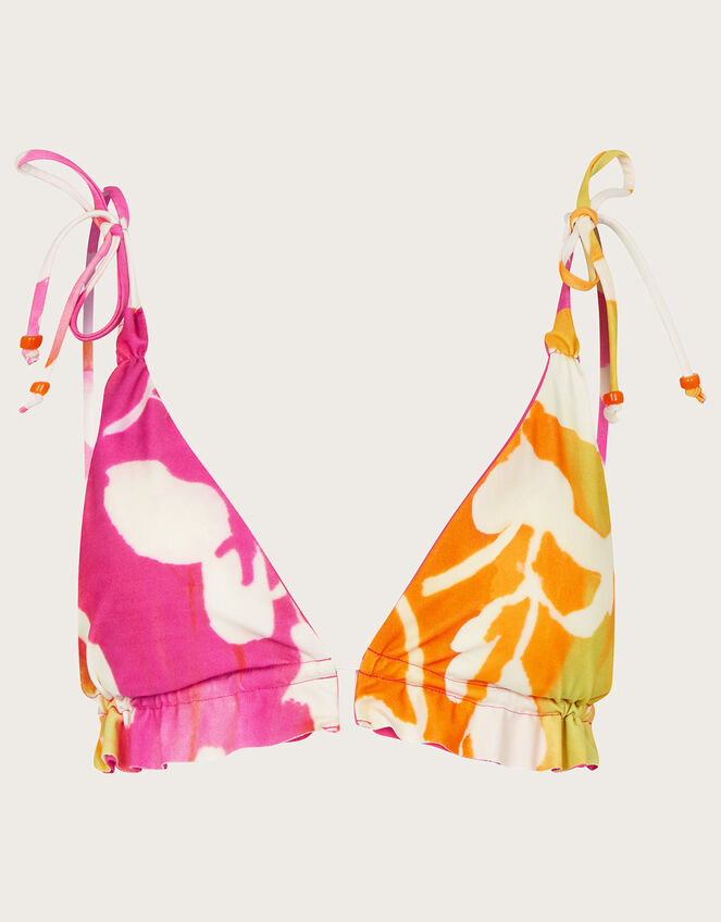 Abstract Print Frill Bikini Top, Pink (PINK), large