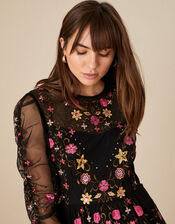 Marcia Embroidered Midi Dress, Black (BLACK), large