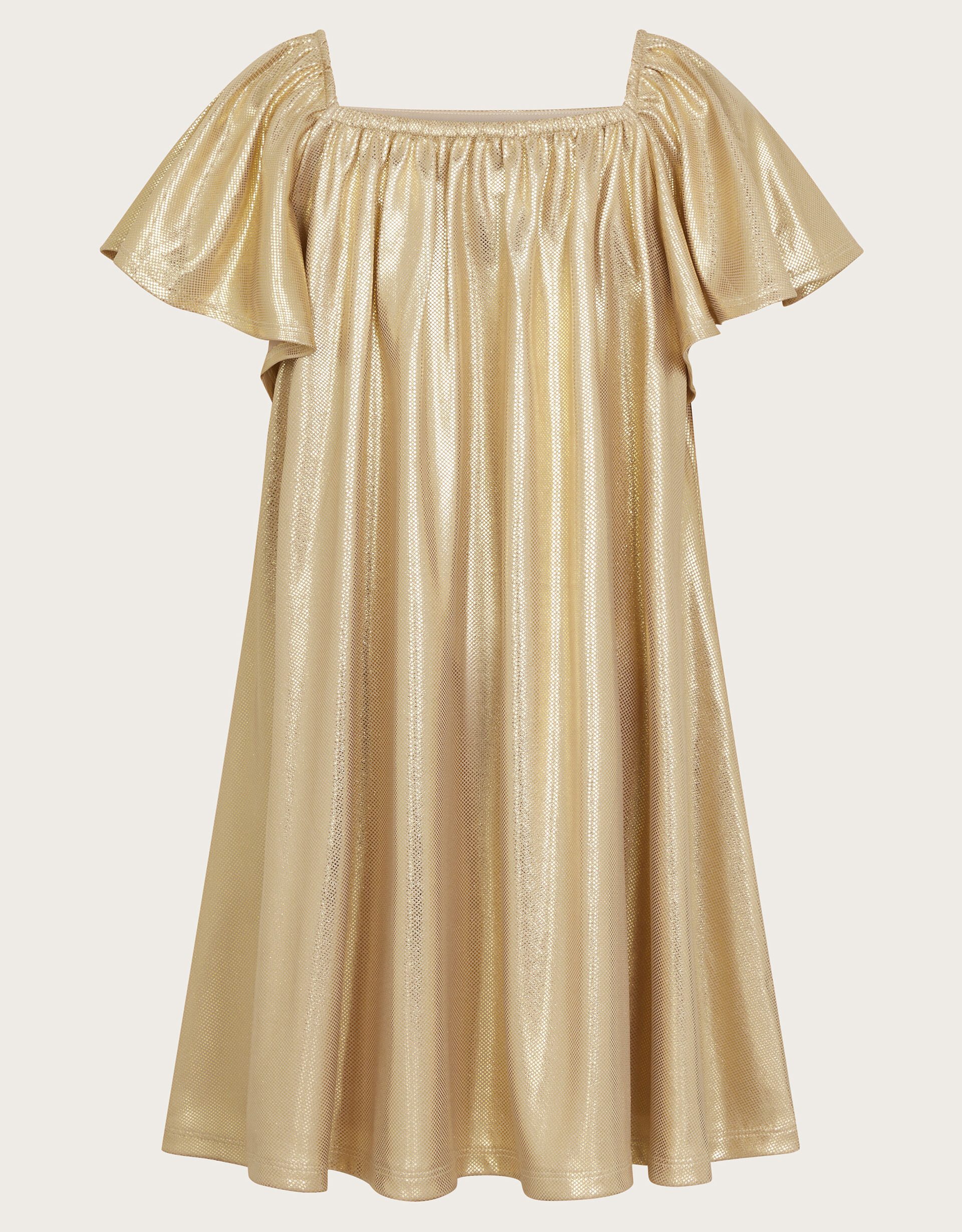 Metallic Angel Sleeve Dress Gold
