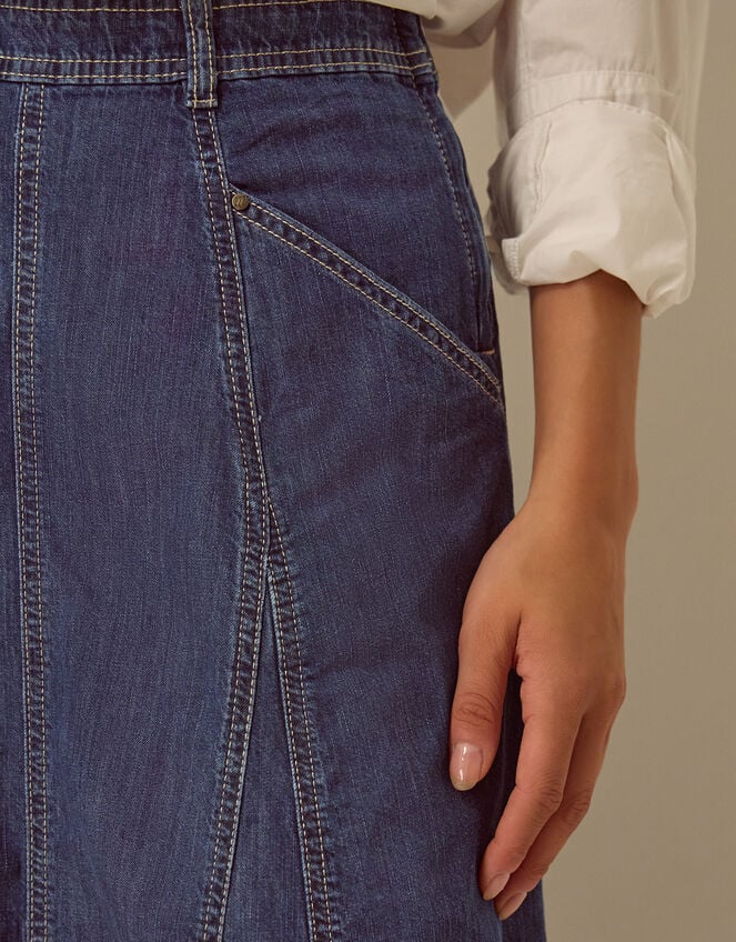 Harper Godet Denim Midi Skirt , Blue (INDIGO), large