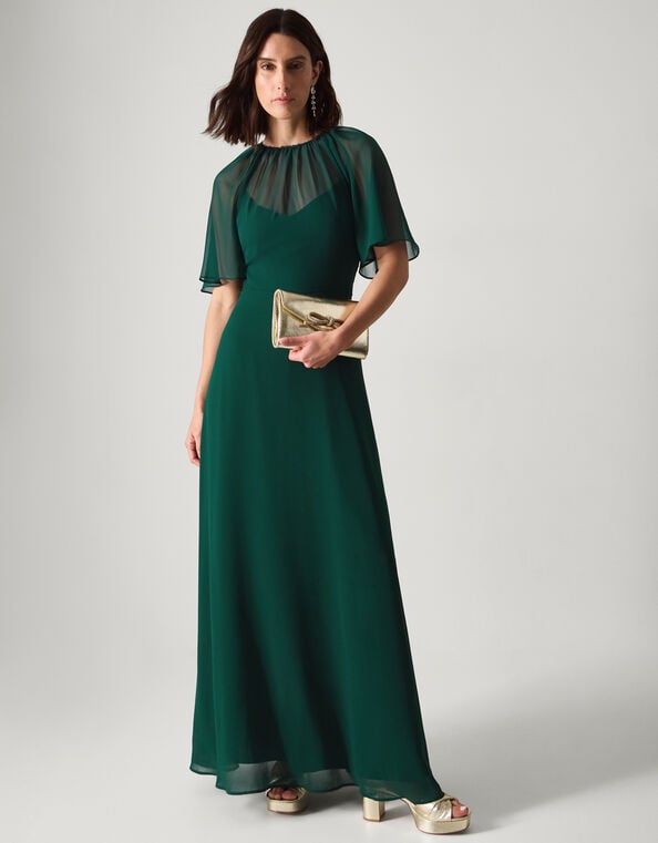 Mona Angel Sleeve Maxi Dress, Green (DARK GREEN), large