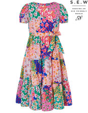 Winnie Contrast Floral Dress in Recycled Polyester, Pink (PINK), large