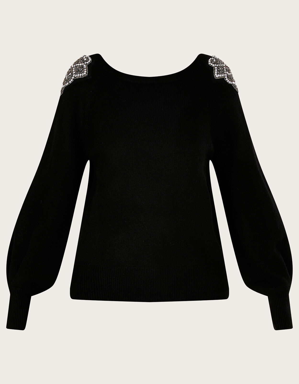 Embellished Shoulder Scoop Neck Jumper Black