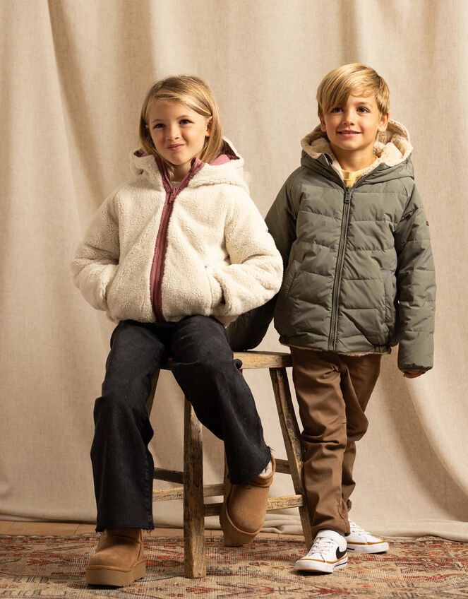 Töastie Reversible Teddy Fleece Puffer Jacket, Pink (PINK), large