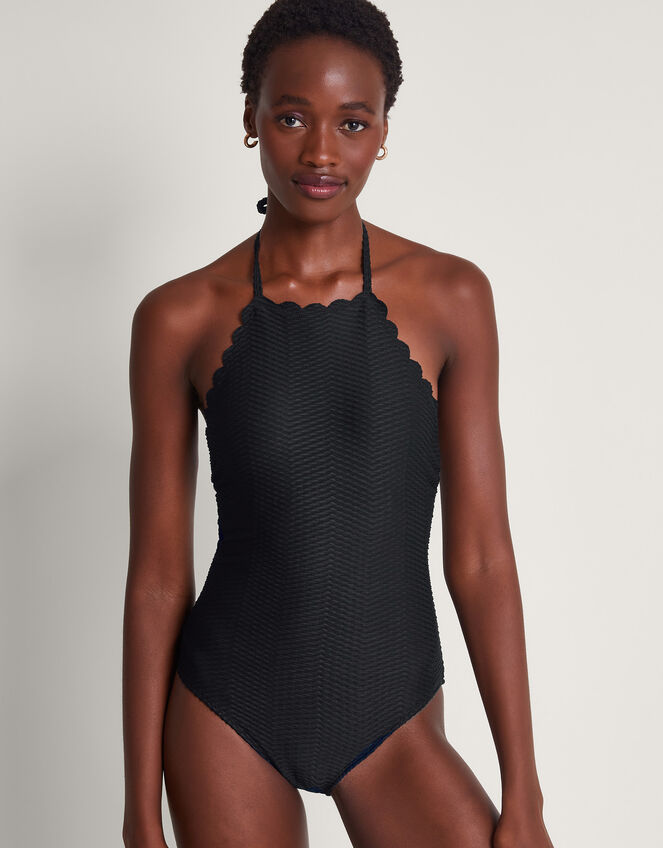 Una Scallop Swimsuit, Black (BLACK), large