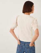 Mel Appliqu&eacute; Sleeve T-Shirt, Ivory (IVORY), large