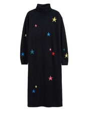 Chinti & Parker Star Roll Neck Jumper Dress, Black (BLACK), large