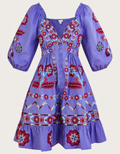 Serena Embroidered Knee-Length Dress , Purple (PURPLE), large