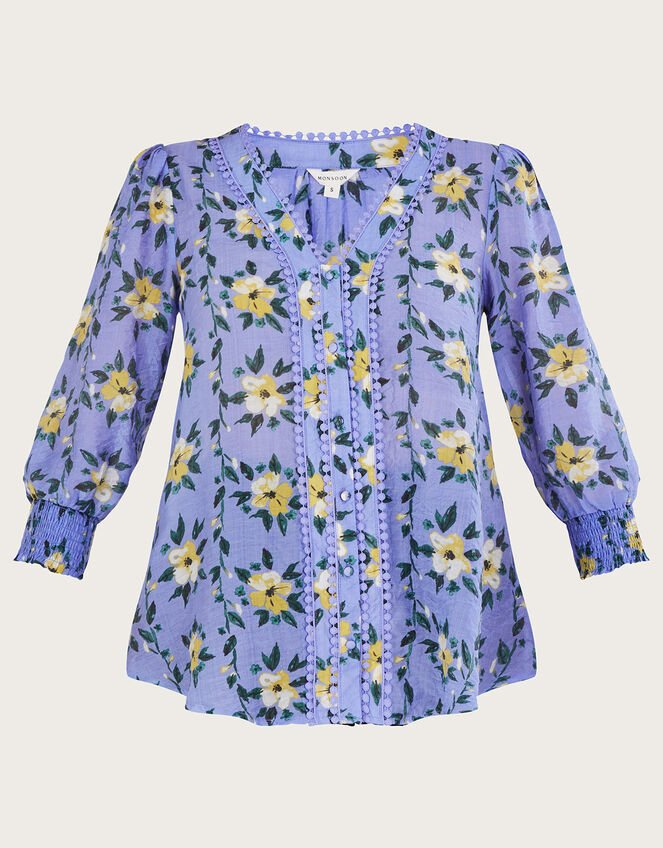 Annie Floral Blouse, Blue (BLUE), large