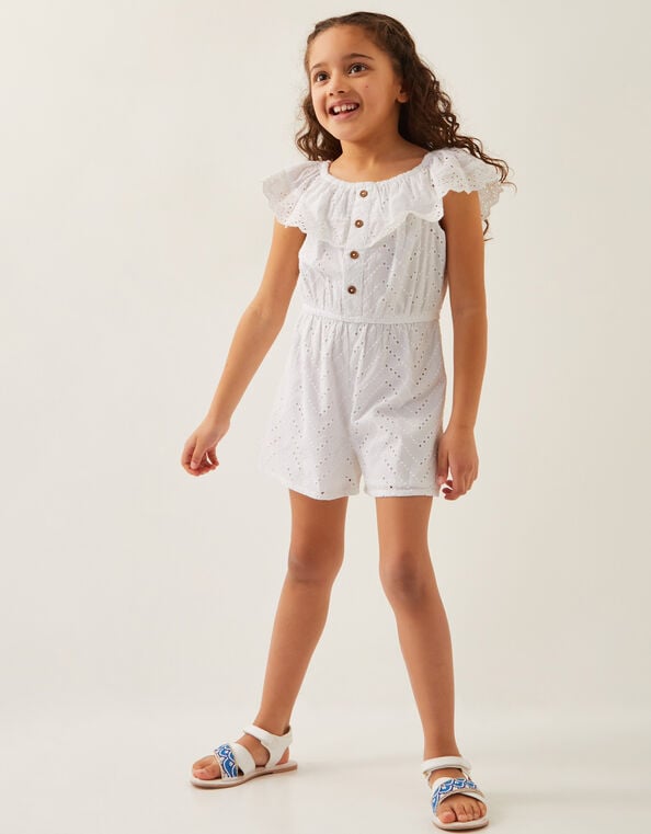Broderie Ruffle Romper, White (WHITE), large