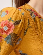 Rosaleigh V-Neck Floral Blouse, Yellow (OCHRE), large