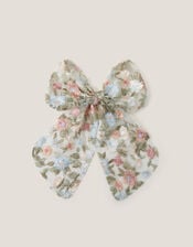 Azalea Floral Embroidered Bow Hair Clip, , large