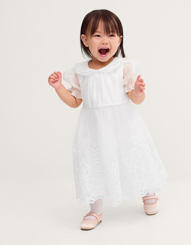 Baby Athena Floral Embroidered Dress, White (WHITE), large
