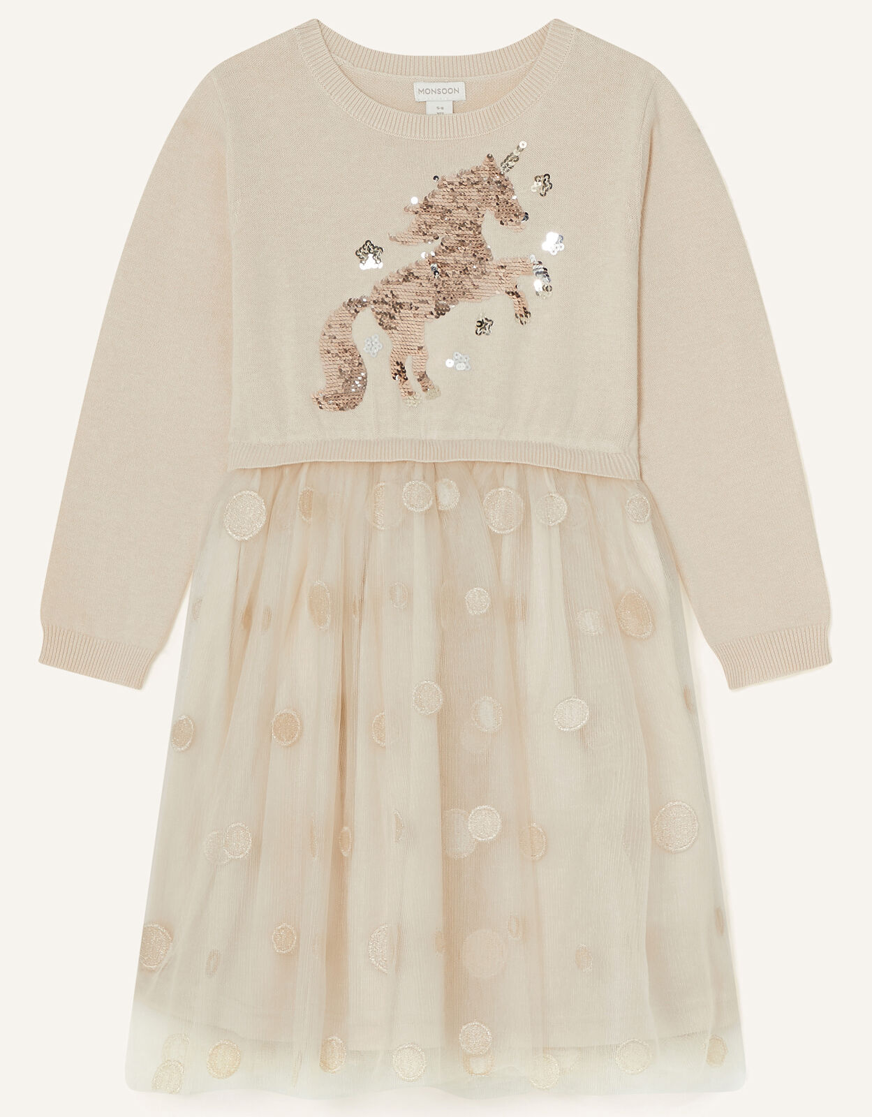 2 in 1 Unicorn Knit Dress Cream Girls Dresses Monsoon Global