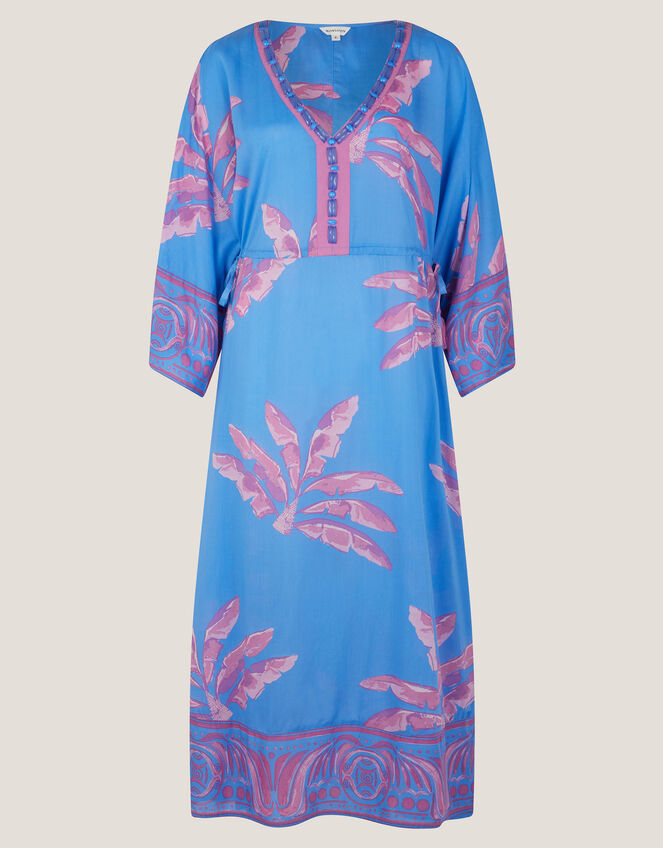 Pamela Palm Print Kaftan Dress, Blue (BLUE), large