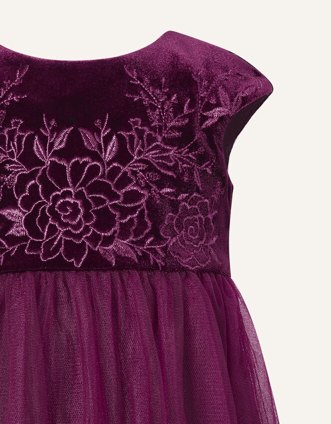 Baby Floral Velvet Dress, Red (BURGUNDY), large