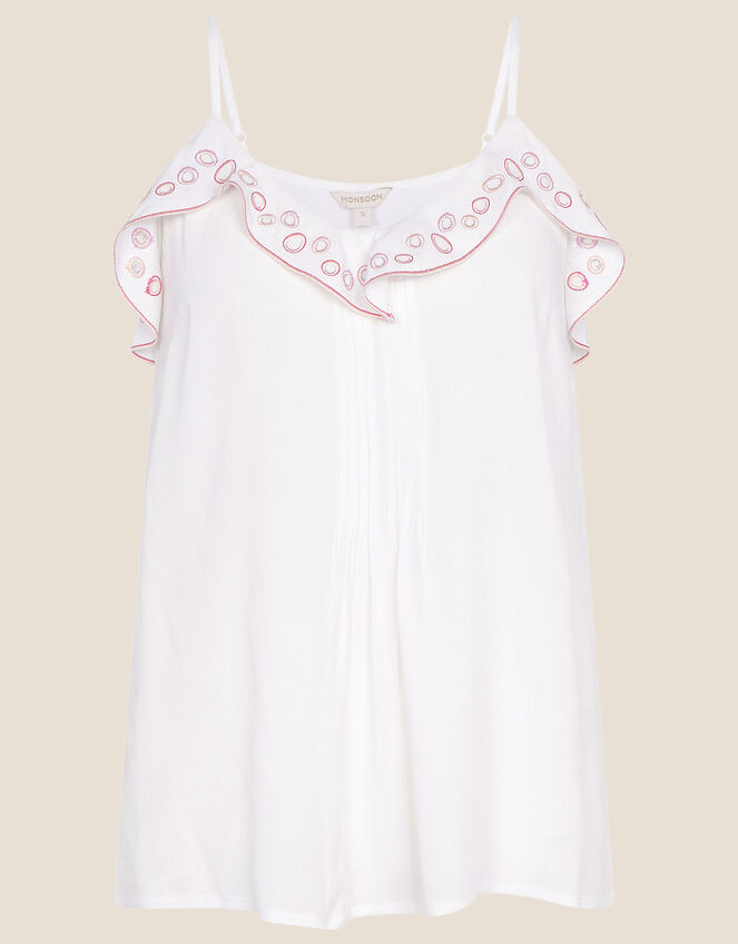 Ruffled Embroidered Cami with LENZING™ ECOVERO™, Ivory (IVORY), large