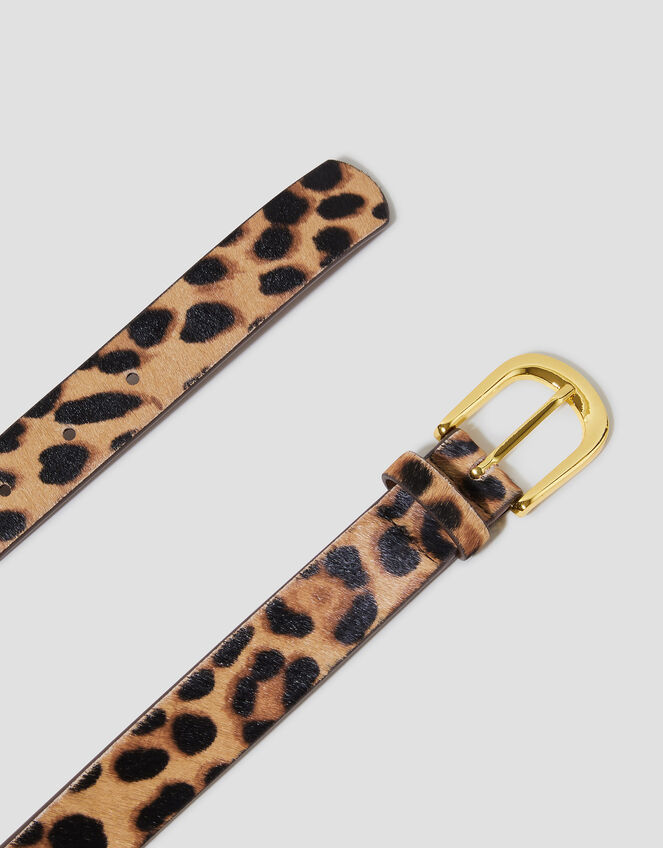 Leopard Print Leather Belt, Natural (NEUTRAL), large