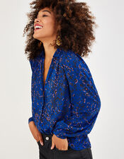 Raife Animal Print Shirt in Sustainable Viscose, Blue (COBALT), large