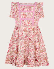 Floral Butterfly Short Sleeve Jersey Dress, Pink (PINK), large