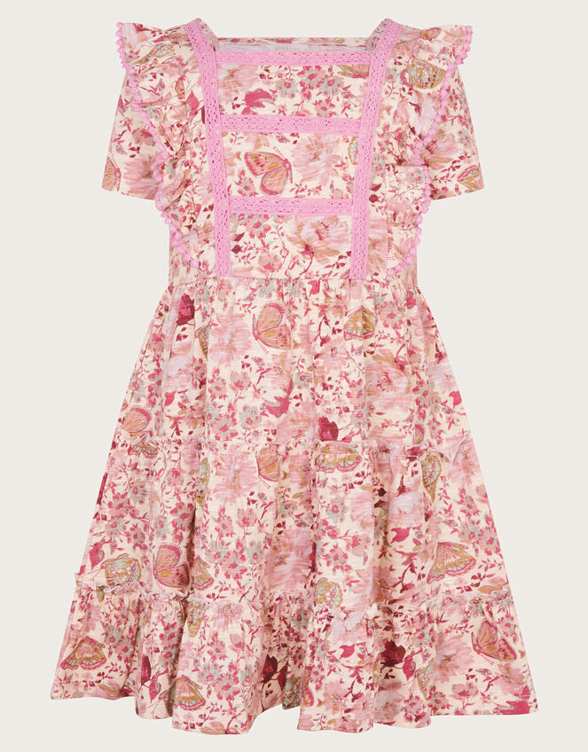 Floral Butterfly Short Sleeve Jersey Dress, Pink (PINK), large