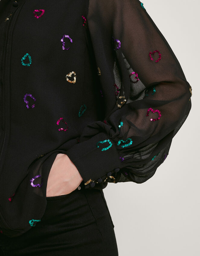 Hope Heart Sequin Blouse, Black (BLACK), large