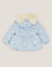 Baby Faux Fur Hooded Bow Coat, Blue (BLUE), large