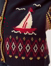 Sapna Intarsia Sailor Cardigan, Blue (NAVY), large