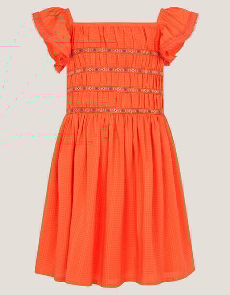 Floral Embroidered Square Neck Dress, Orange (ORANGE), large