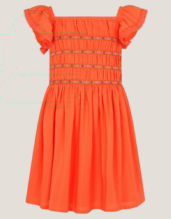 Floral Embroidered Square Neck Dress, Orange (ORANGE), large
