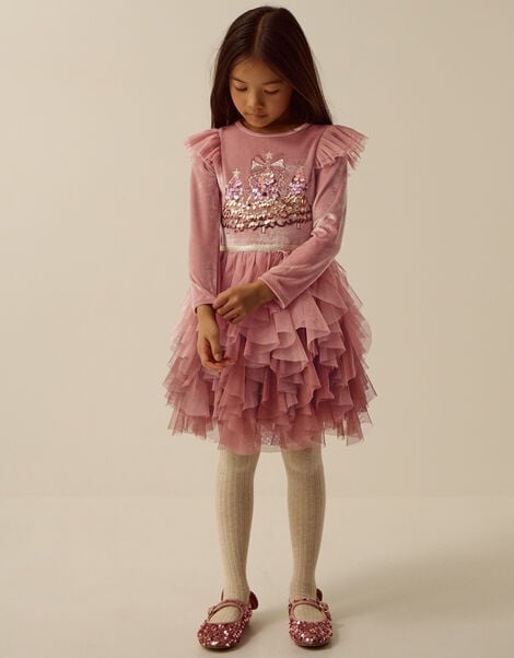 Sequin Christmas Tree Velvet Disco Dress, Pink (PINK), large