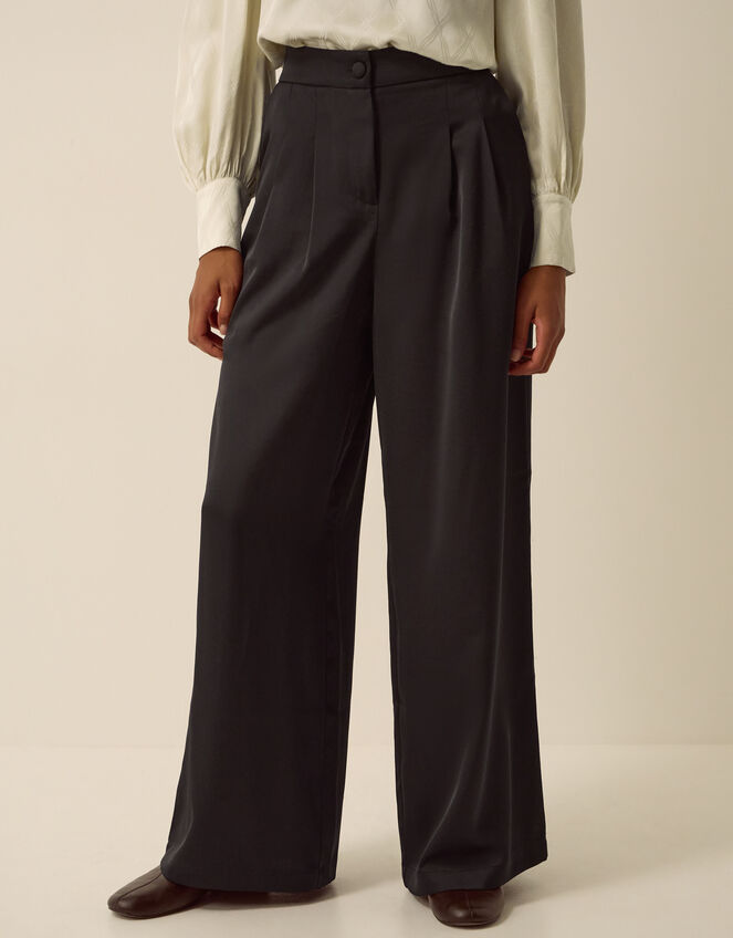 Maisie Satin Wide Leg Trousers, Black (BLACK), large