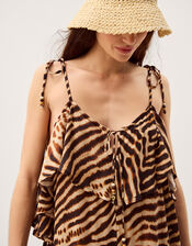 Annie Sleeveless Animal Print Jumpsuit, Brown (BROWN), large