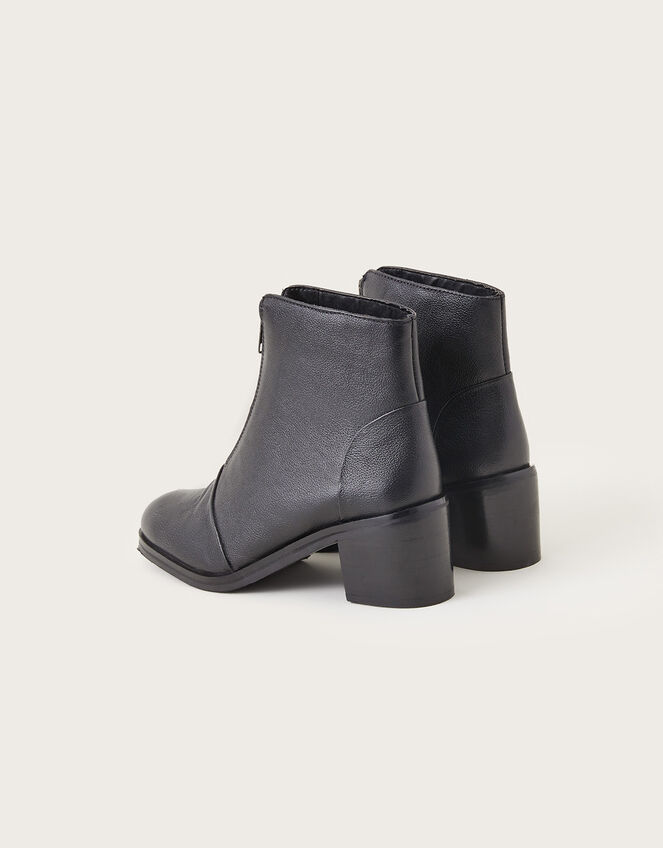 Zip Front Chunky Leather Boots, Black (BLACK), large