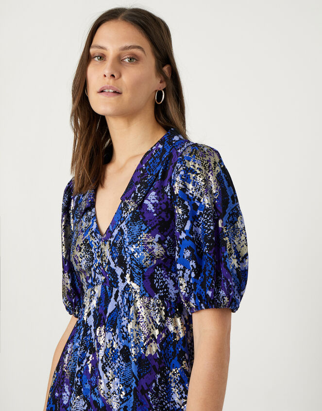 Nagini Snake Print Midi Dress, Blue (BLUE), large
