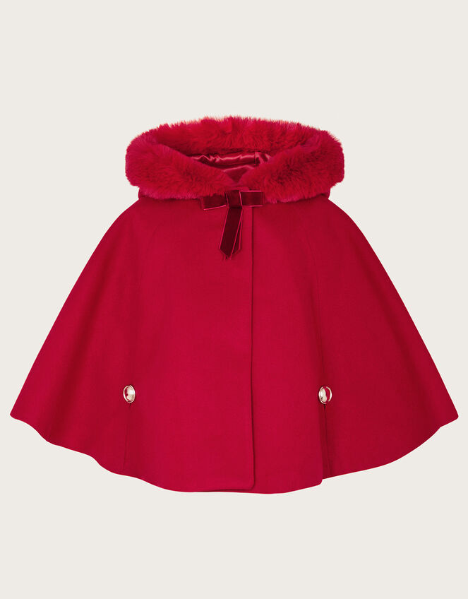 Baby Faux Fur Hooded Cape, Red (RED), large