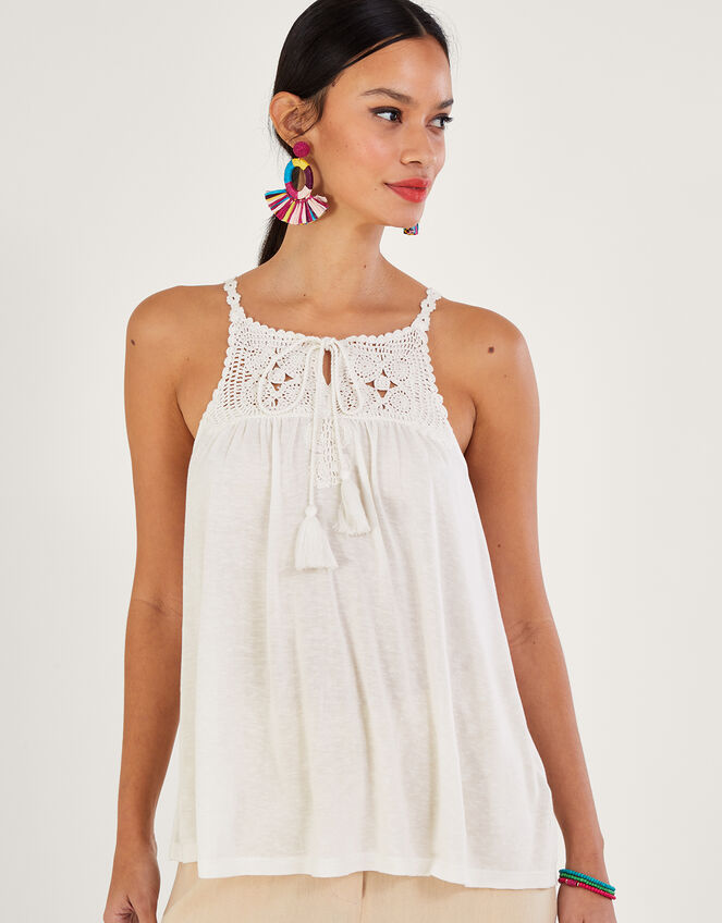 Crochet Trim Jersey Cami Ivory, Vests, Camisoles And Sleeveless Tops