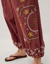 Greta Embroidered Balloon Trousers, Brown (CHOCOLATE), large
