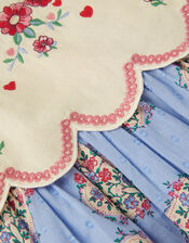 Baby Heart Print Embroidered Panel Dress, Blue (BLUE), large