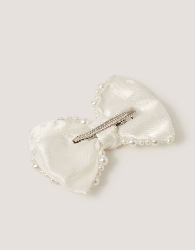 Pearl Bow Hair Clip, , large